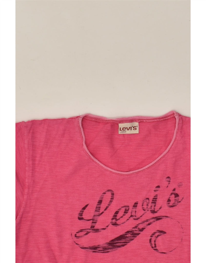 LEVI'S Womens Graphic T-Shirt Top UK 14 Large Pink Cotton | Vintage Levi's | Thrift | Second-Hand Levi's | Used Clothing | Messina Hembry 