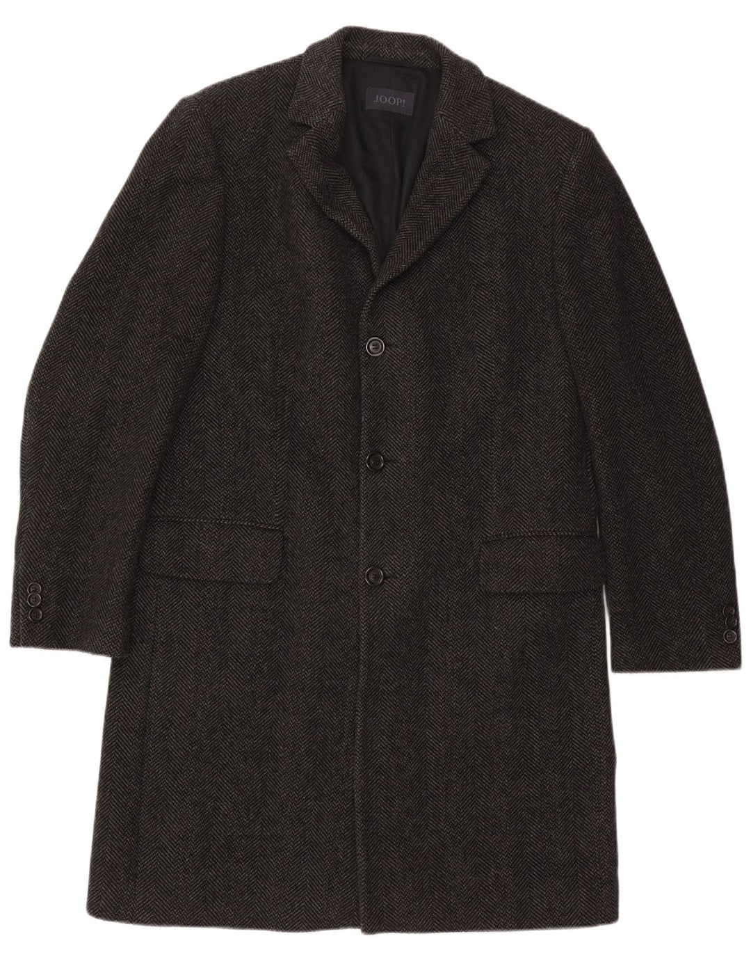 Joop Mens Overcoat EU 52 XL Black Herringbone Wool