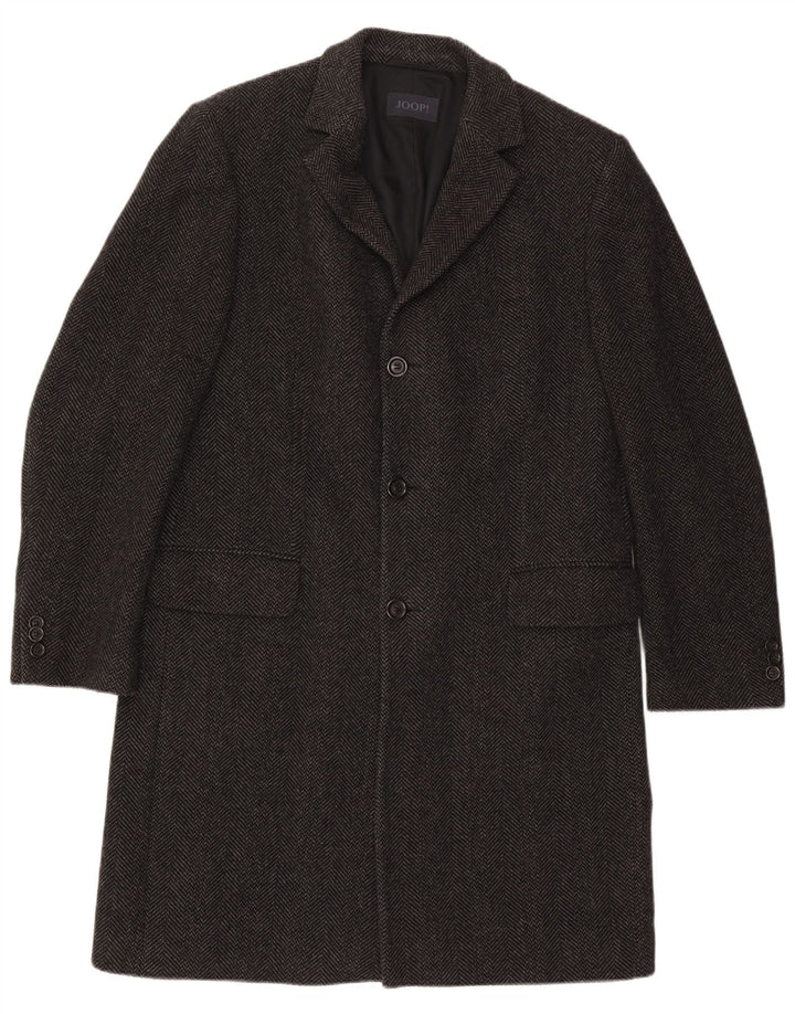 Joop Mens Overcoat EU 52 XL Black Herringbone Wool