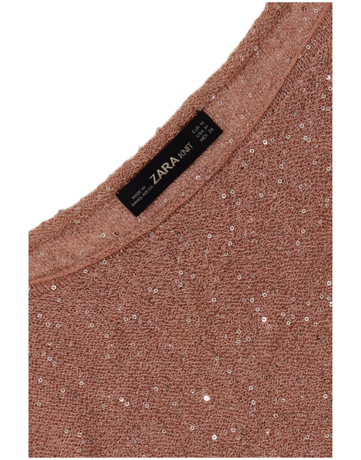 Zara Womens Boat Neck Jumper Sweater UK 14 Medium Pink