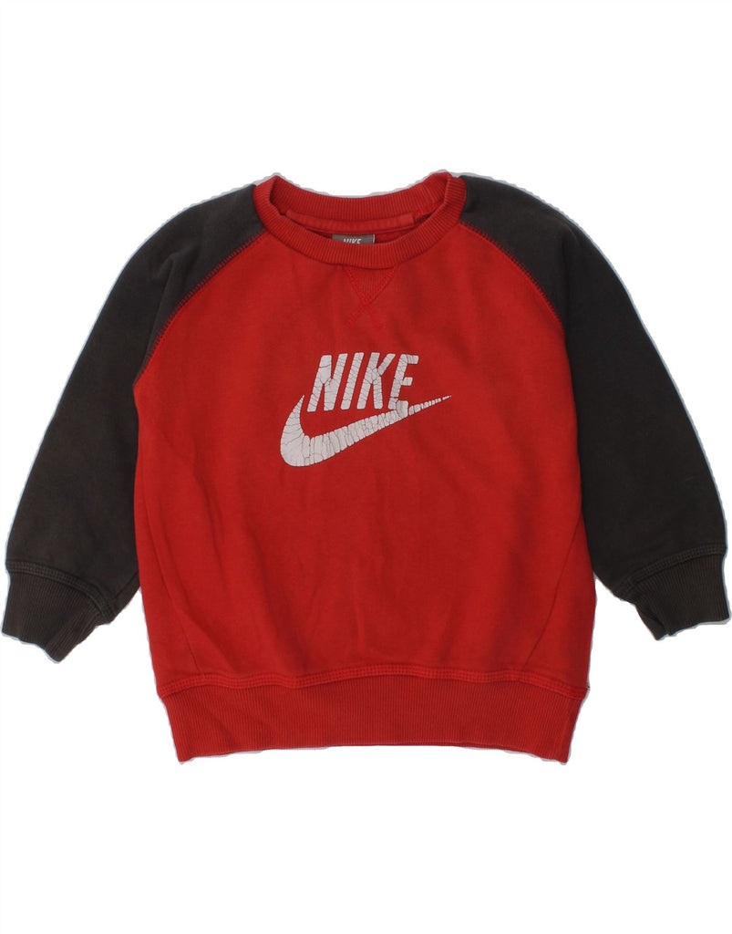 NIKE Boys Graphic Sweatshirt Jumper 4-5 Years Small  Red Colourblock | Vintage Nike | Thrift | Second-Hand Nike | Used Clothing | Messina Hembry 