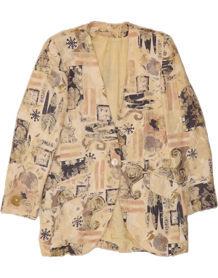 LIBRA Womens 1 Button Blazer Jacket UK 10 Small  Beige Floral Viscose Vintage Libra and Second-Hand Libra from Messina Hembry 