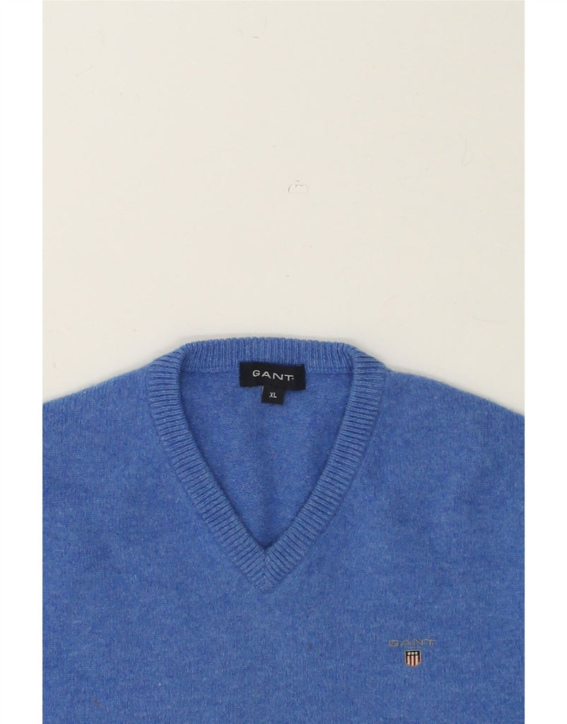 GANT Mens V-Neck Jumper Sweater XL Blue Lambswool | Vintage Gant | Thrift | Second-Hand Gant | Used Clothing | Messina Hembry 