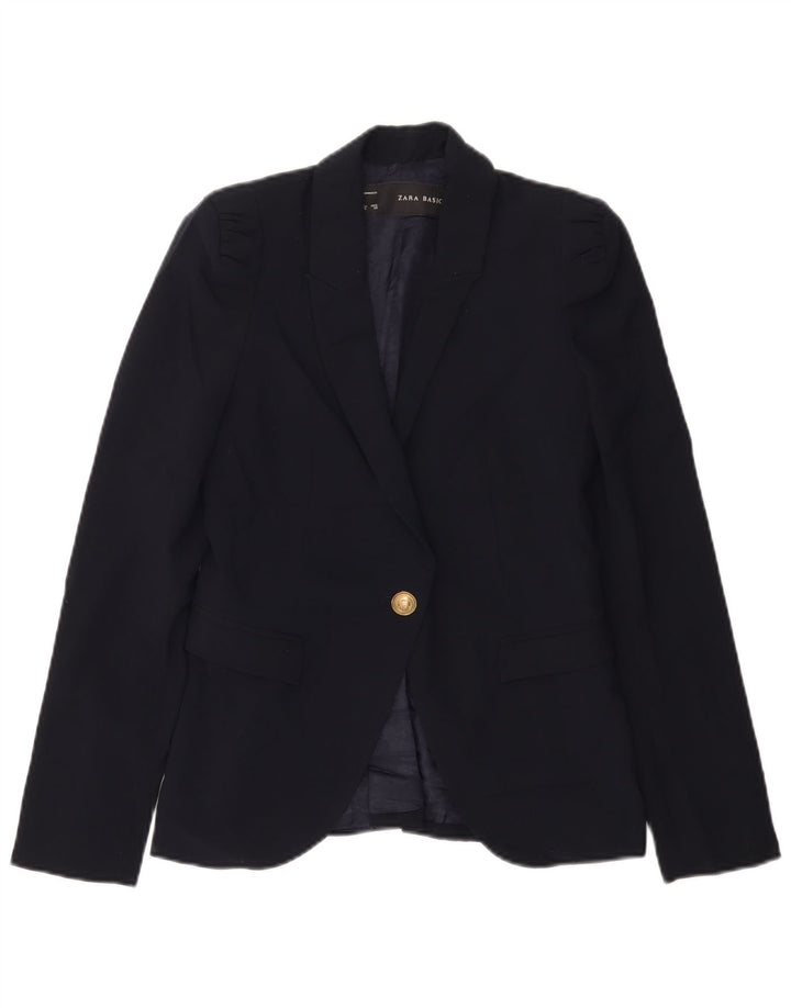 Zara Womens 1 Button Blazer Jacket UK 6 XS Navy Blue Polyester