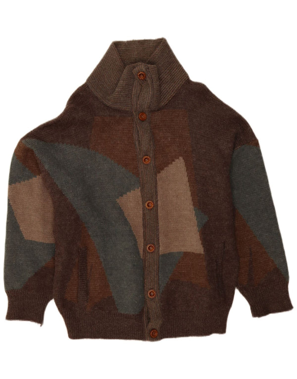 VINTAGE Womens Oversized Cardigan Sweater UK 18 XL Brown Patchwork