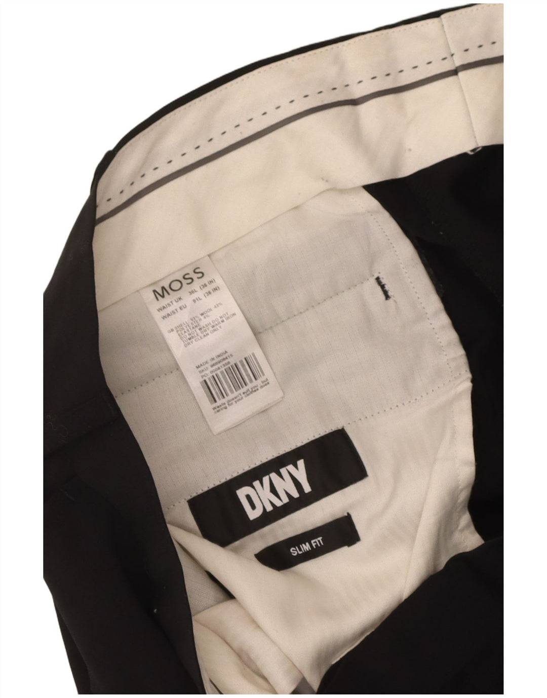 Dkny Mens Slim Fit Suit Trousers W36 L33 Black Wool