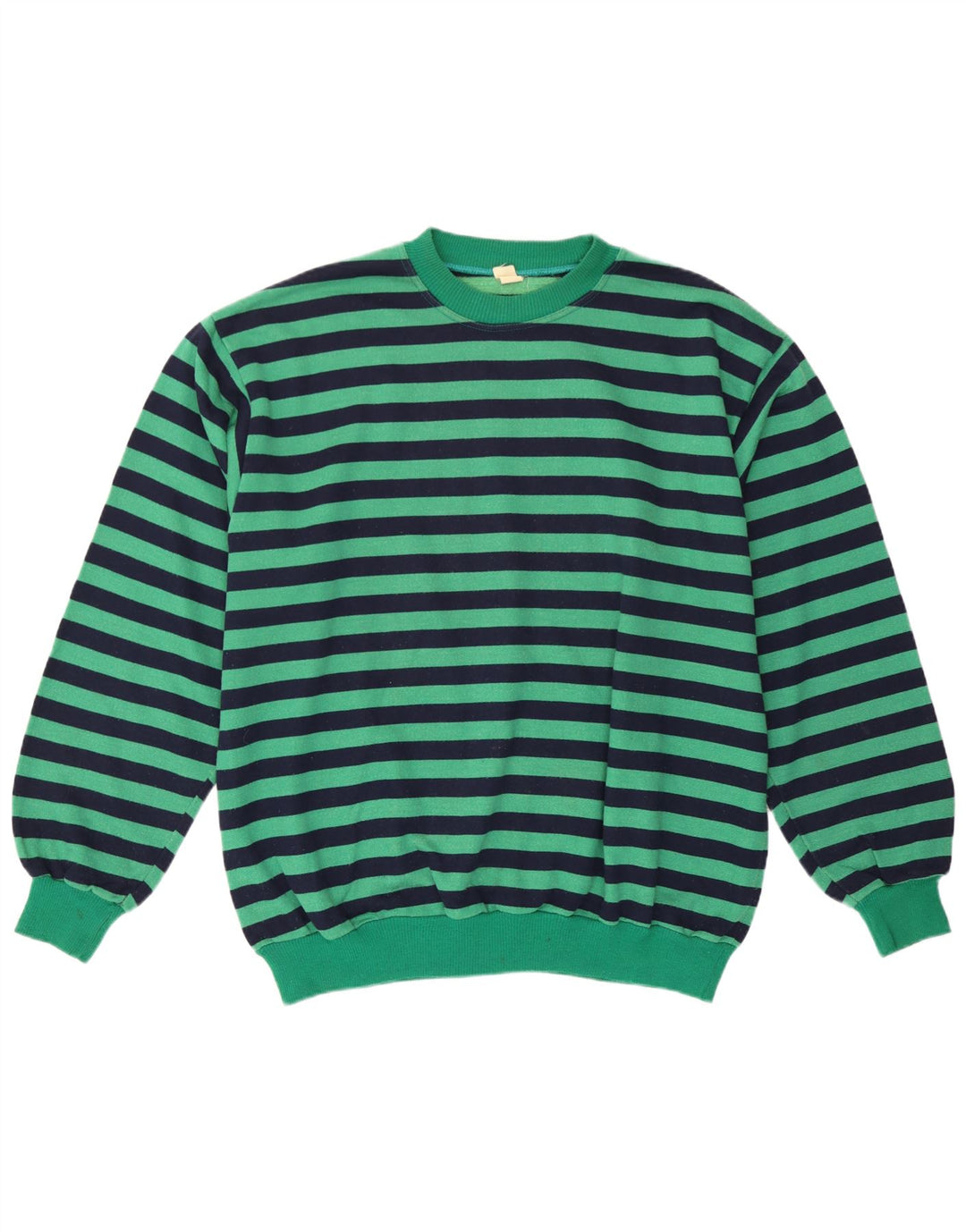 Vintage Mens Sweatshirt Jumper Large Green Striped Cotton