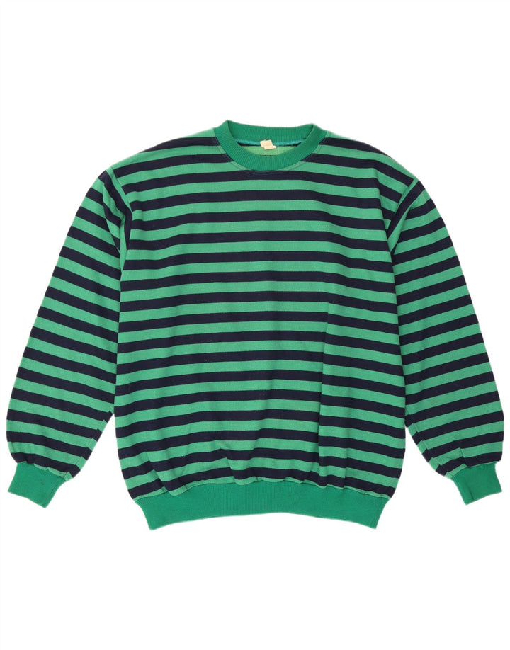 Vintage Mens Sweatshirt Jumper Large Green Striped Cotton