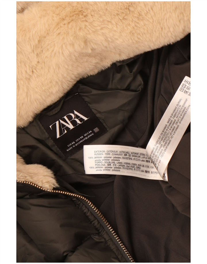 Zara Womens Hooded Padded Jacket UK 6 XS Grey Polyester