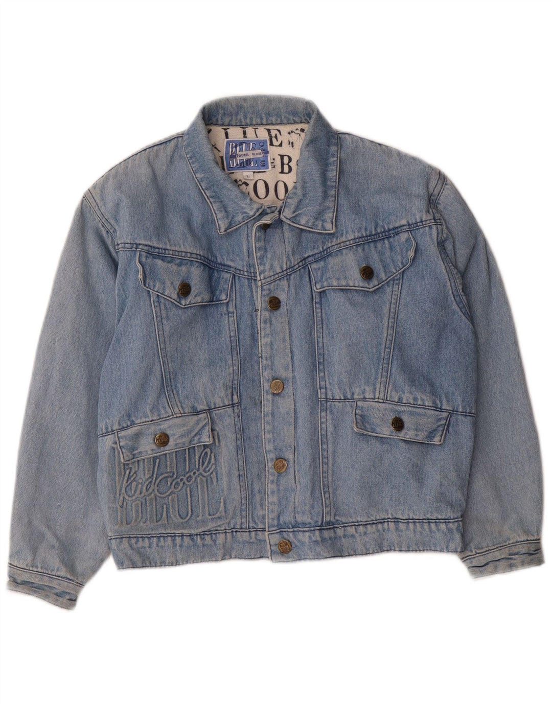 Vintage Boys Graphic Denim Jacket 11-12 Years Large Blue Cotton