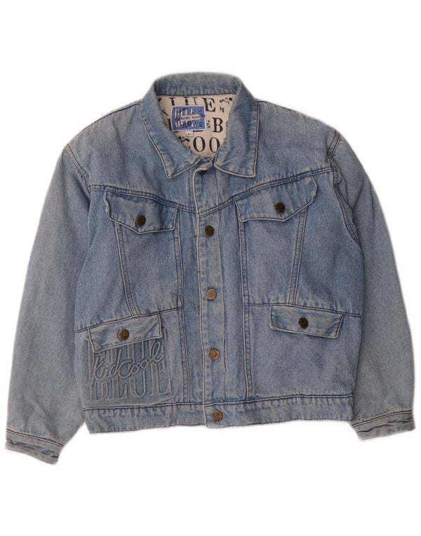 Vintage Boys Graphic Denim Jacket 11-12 Years Large Blue Cotton