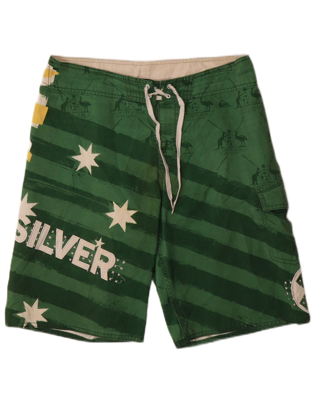 Quiksilver Mens Graphic Swimming Shorts Medium Green Striped Polyester