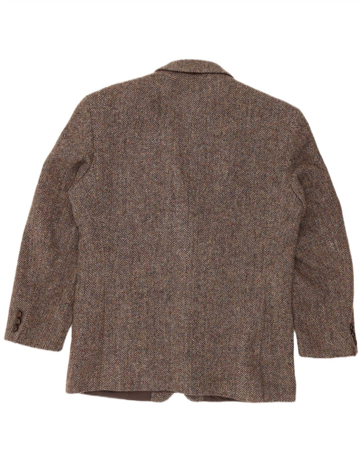 Harris Tweed Mens 2 Button Blazer Jacket UK 40 Large Brown Herringbone Wool