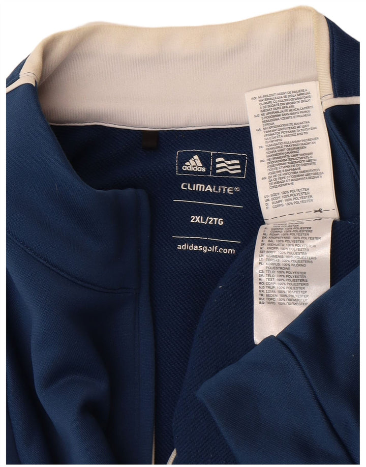 Adidas Mens Climalite Zip Neck Pullover Tracksuit Top 2XL Blue Polyester