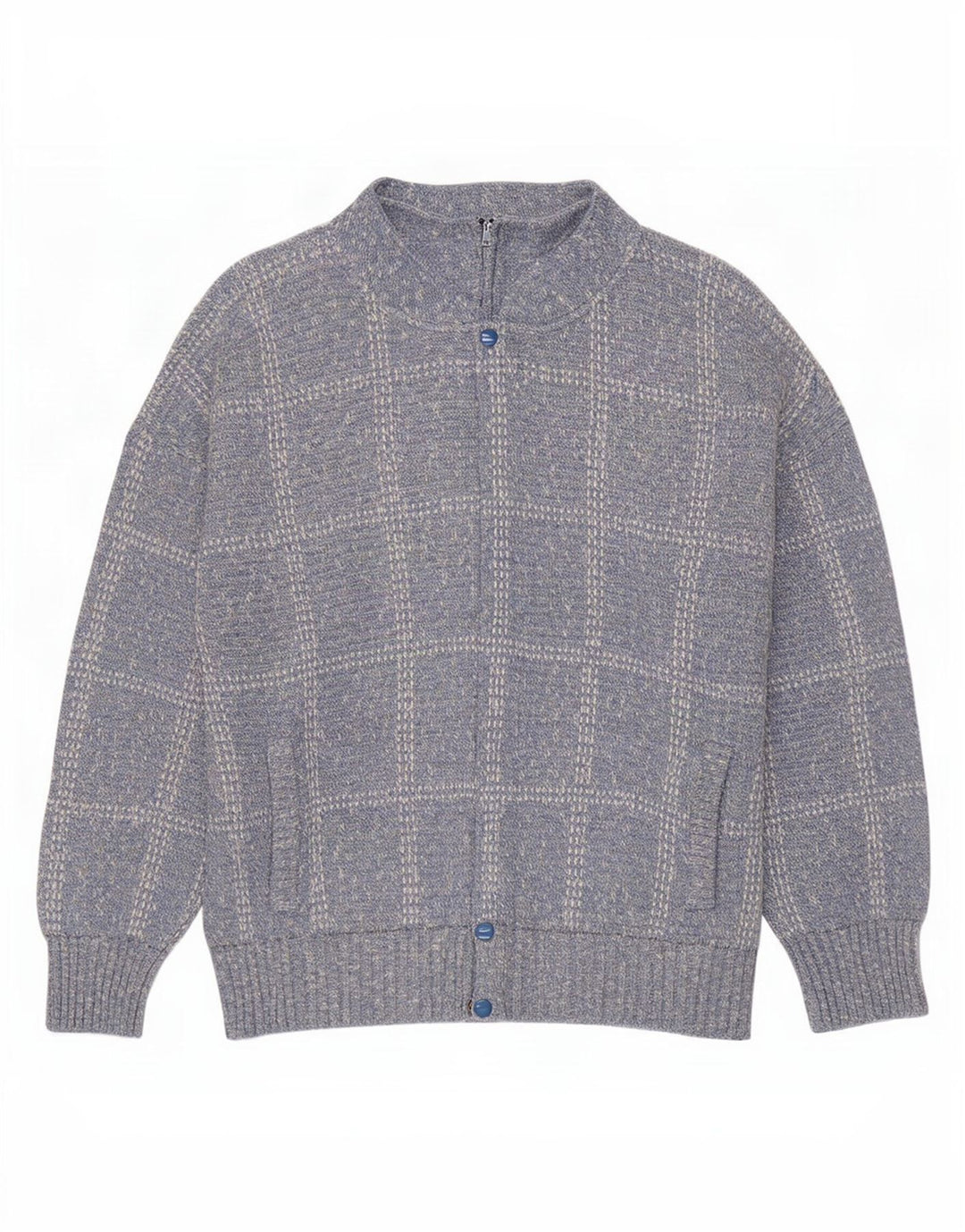 Rodes Mens Cardigan Sweater XL Blue Check Acrylic