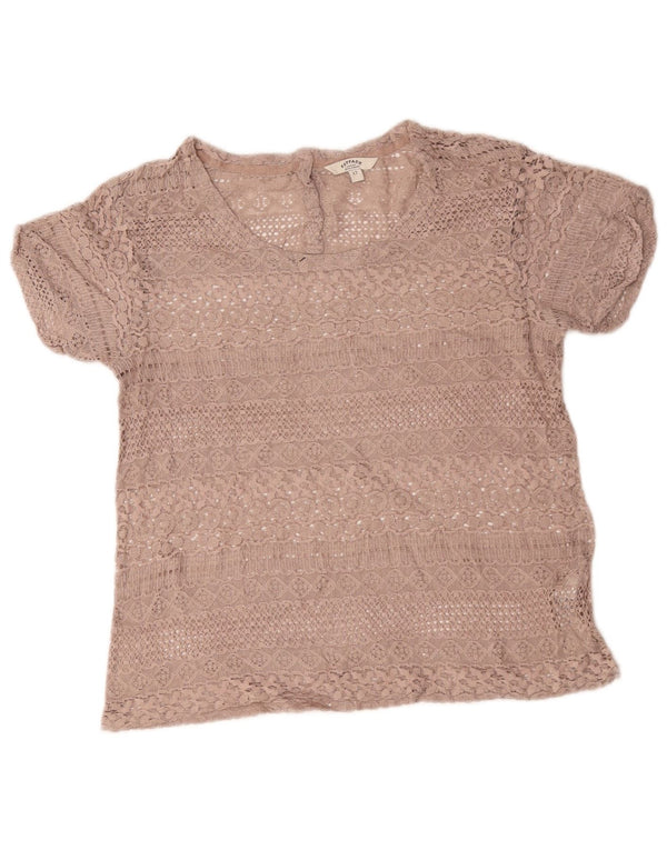 Fat Face Womens Crochet Blouse Top UK 12 Medium Beige Cotton