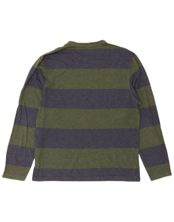 Izod Mens Top Long Sleeve Small Green Striped Cotton