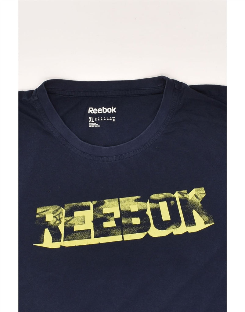 REEBOK Mens Graphic T-Shirt Top XL Navy Blue Cotton | Vintage Reebok | Thrift | Second-Hand Reebok | Used Clothing | Messina Hembry 