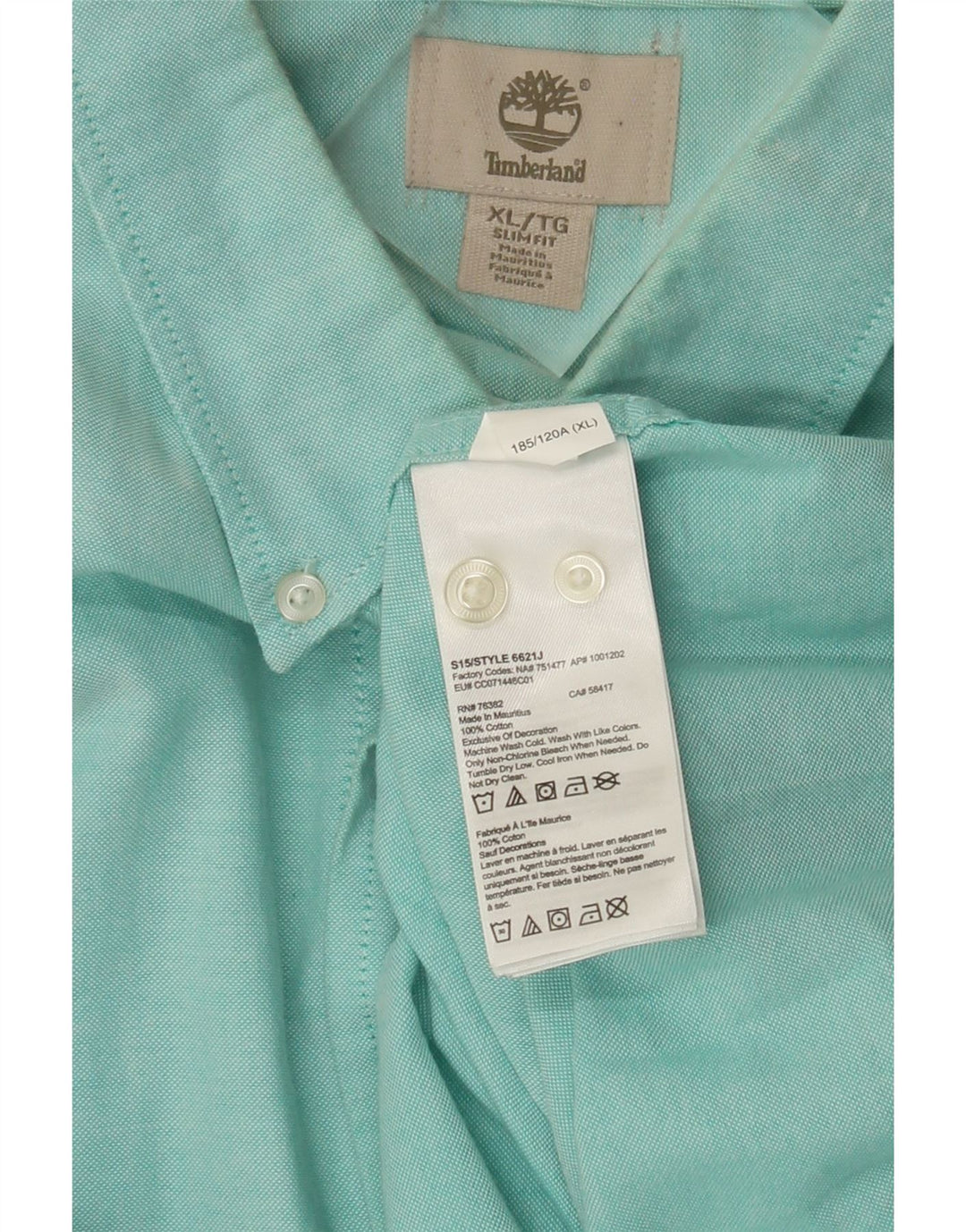 Timberland Mens Slim Fit Shirt XL Turquoise Cotton