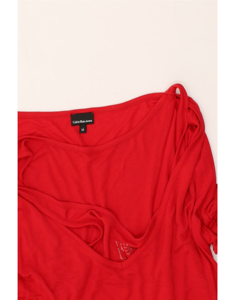 CALVIN KLEIN Womens Top Long Sleeve UK 12 Medium Red Viscose | Vintage Calvin Klein | Thrift | Second-Hand Calvin Klein | Used Clothing | Messina Hembry 