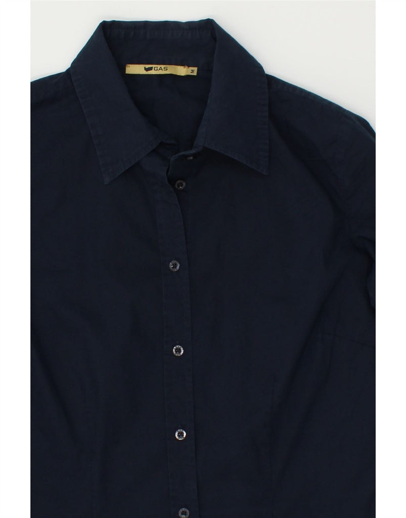 GAS Womens Shirt UK 12 Medium Navy Blue Cotton | Vintage Gas | Thrift | Second-Hand Gas | Used Clothing | Messina Hembry 