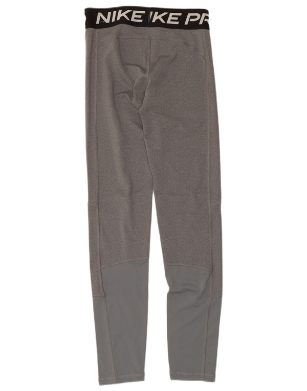 NIKE Girls Dri Fit Graphic Leggings 13-14 Years XL Grey Colourblock