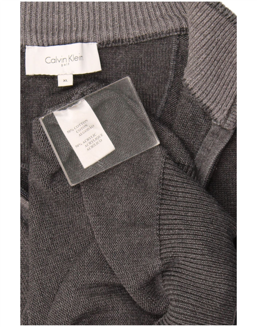 Calvin Klein Mens Zip Neck Jumper Sweater XL Grey Cotton