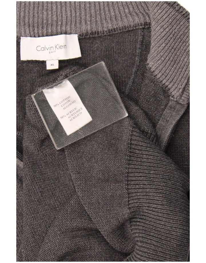 Calvin Klein Mens Zip Neck Jumper Sweater XL Grey Cotton