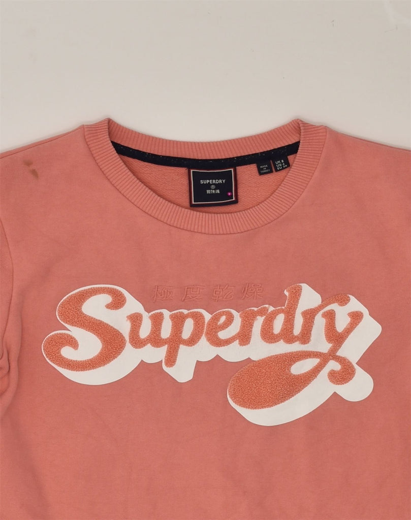 SUPERDRY Womens Graphic Sweatshirt Jumper UK 8 Small  Pink Cotton | Vintage Superdry | Thrift | Second-Hand Superdry | Used Clothing | Messina Hembry 