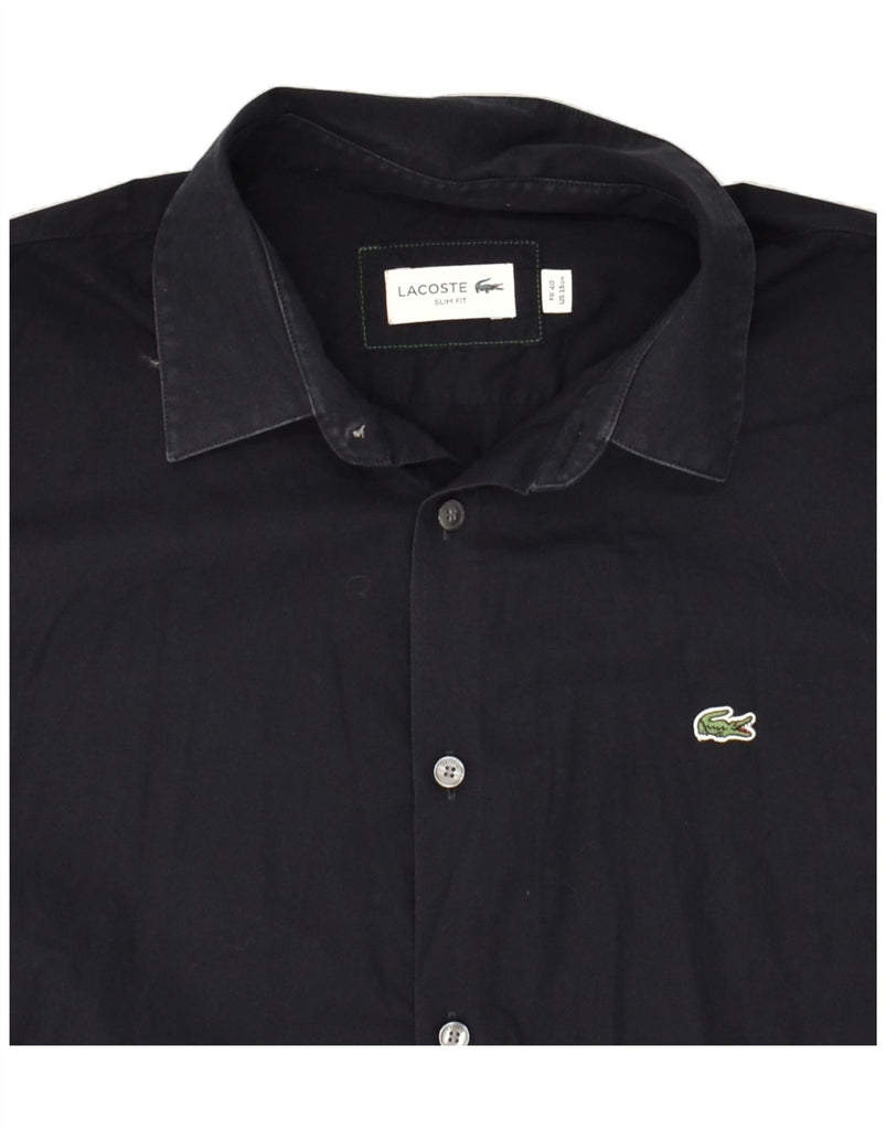 LACOSTE Mens Slim Fit Shirt Size 15 1/2 40 Medium Navy Blue Cotton | Vintage Lacoste | Thrift | Second-Hand Lacoste | Used Clothing | Messina Hembry 