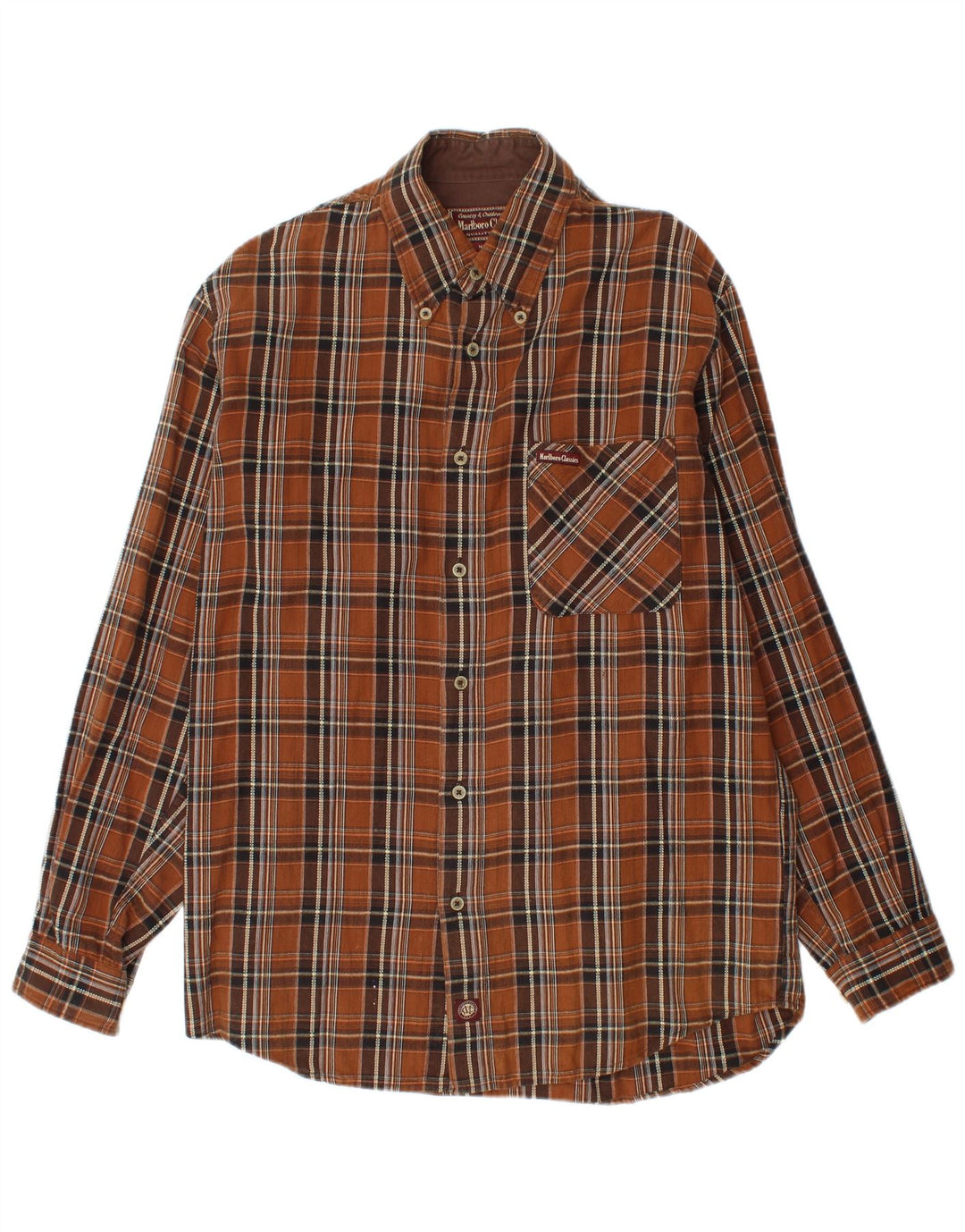 Marlboro Classics Mens Flannel Shirt Medium Brown Check Cotton
