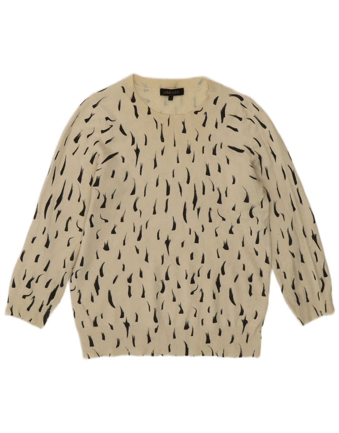 Jaeger Womens Crew Neck Jumper Sweater UK 8 Small Off White Spotted Cotton