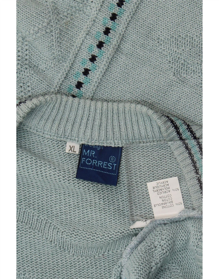 Mr. Forrest Mens Cardigan Sweater XL Blue Geometric Cotton