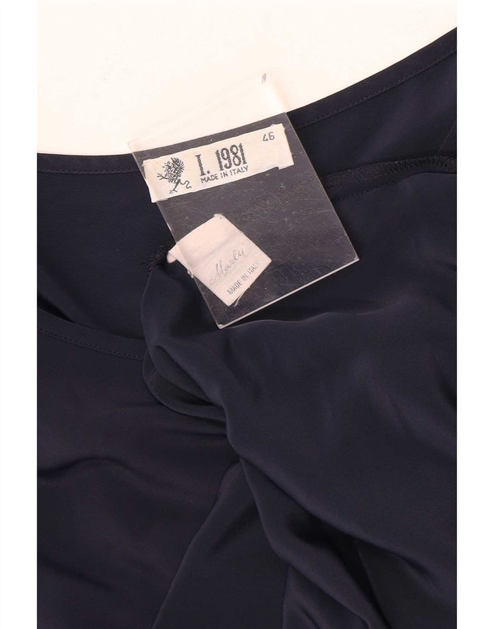 Marly's 1981 Womens Blouse Top IT 46 Large Navy Blue Polyester