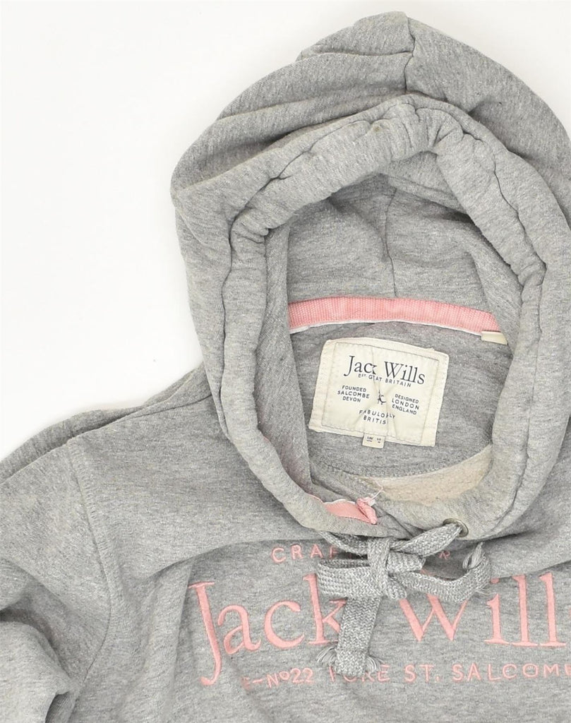 JACK WILLS Womens Graphic Hoodie Jumper UK 10 Small Grey Cotton | Vintage Jack Wills | Thrift | Second-Hand Jack Wills | Used Clothing | Messina Hembry 