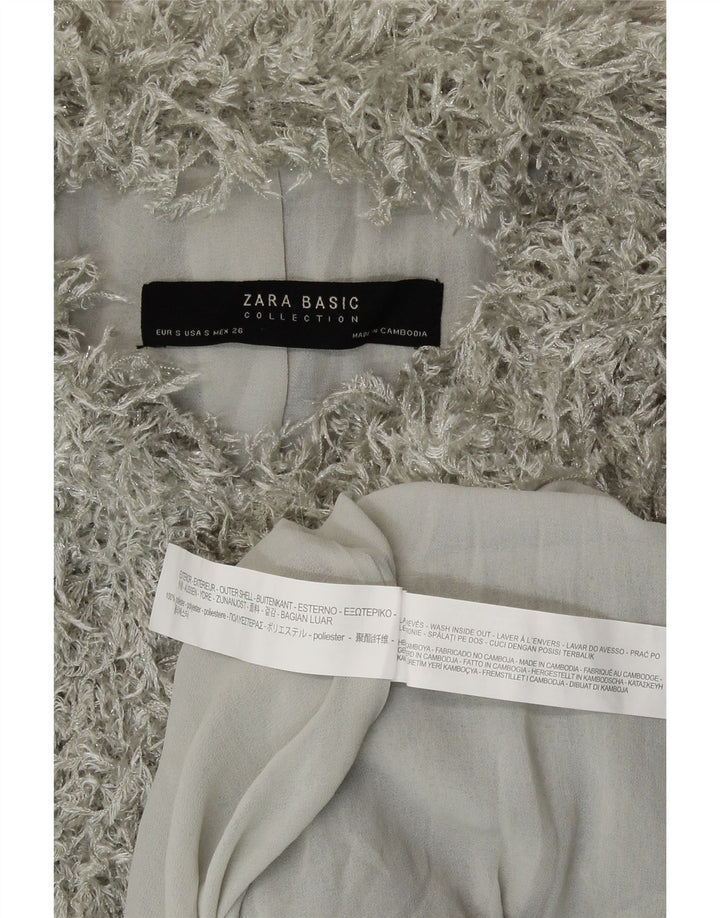 Zara Womens Faux Fur Crop Jacket UK 10 Small Grey Polyester