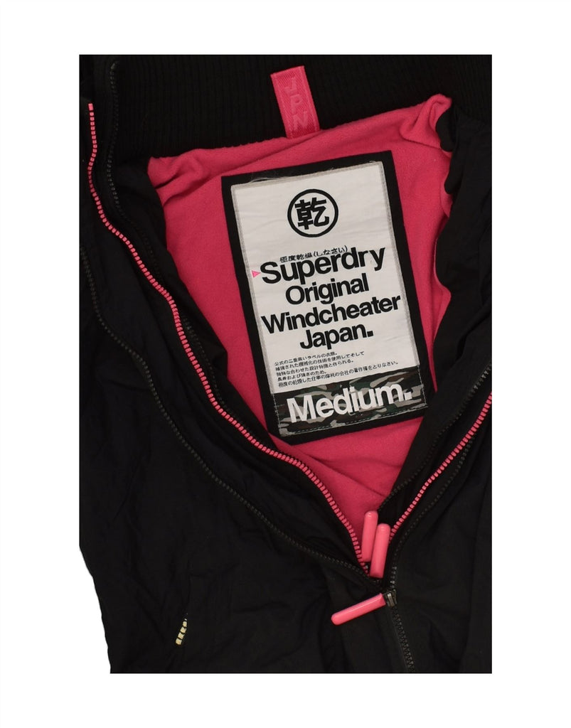 SUPERDRY Womens Hooded Windbreaker Jacket UK 14 Medium Black Nylon | Vintage Superdry | Thrift | Second-Hand Superdry | Used Clothing | Messina Hembry 