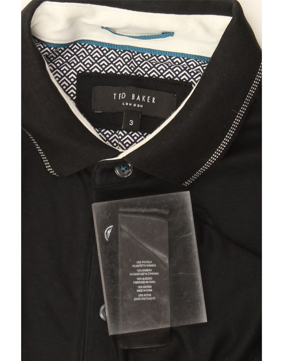 Ted Baker Mens Polo Shirt Size 3 Medium Black Cotton