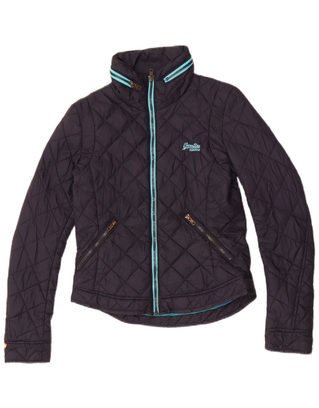 Superdry Womens Hooded Quilted Jacket UK 6 XS Navy Blue
