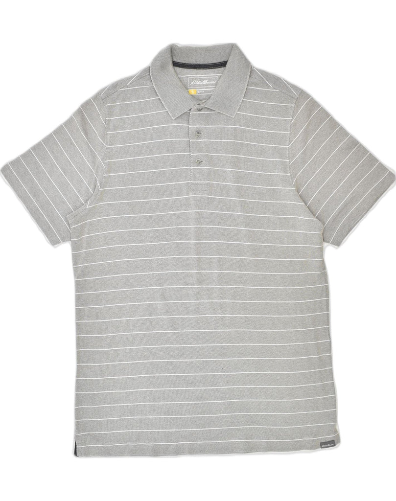 EDDIE BAUER Mens Polo Shirt Medium Grey Striped Cotton | Vintage Eddie Bauer | Thrift | Second-Hand Eddie Bauer | Used Clothing | Messina Hembry 