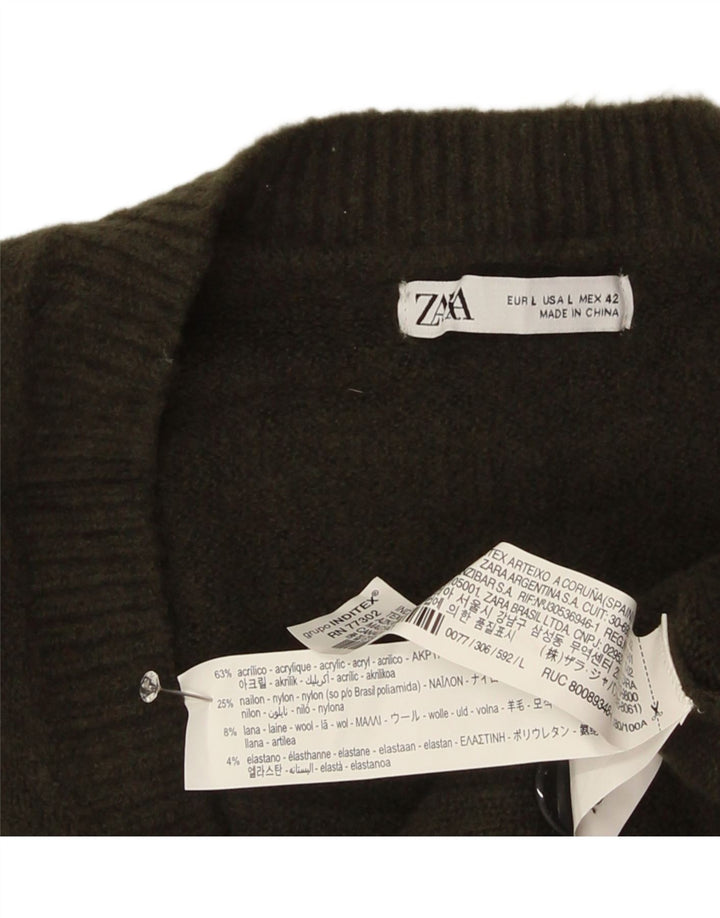 Zara Mens Cardigan Sweater Large Khaki Acrylic