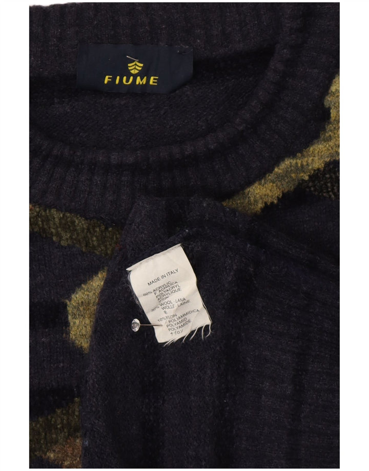 Fiume Mens Abstract Pattern Crew Neck Jumper Sweater XL Navy Blue Striped