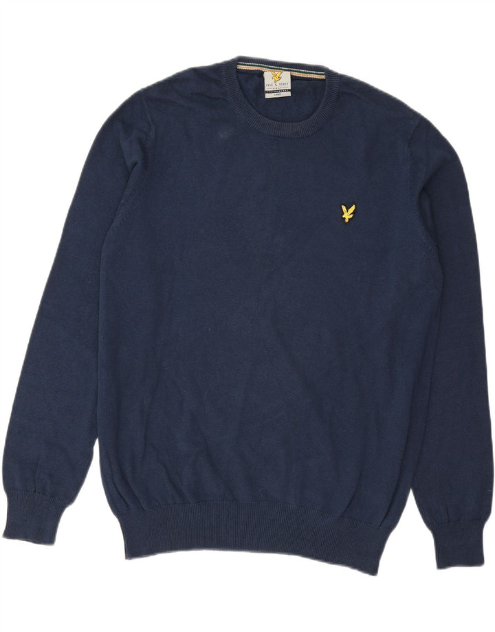 LYLE & SCOTT Mens Crew Neck Jumper Sweater Large Navy Blue Cotton Vintage Lyle & Scott and Second-Hand Lyle & Scott from Messina Hembry 