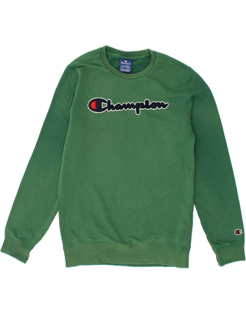 CHAMPION Boys Graphic Sweatshirt Jumper 13-14 Years XL Green Cotton | Vintage Champion | Thrift | Second-Hand Champion | Used Clothing | Messina Hembry 