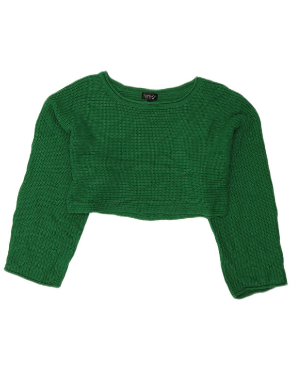 Topshop Womens Crop Boat Neck Jumper Sweater UK 8 Small Green Acrylic