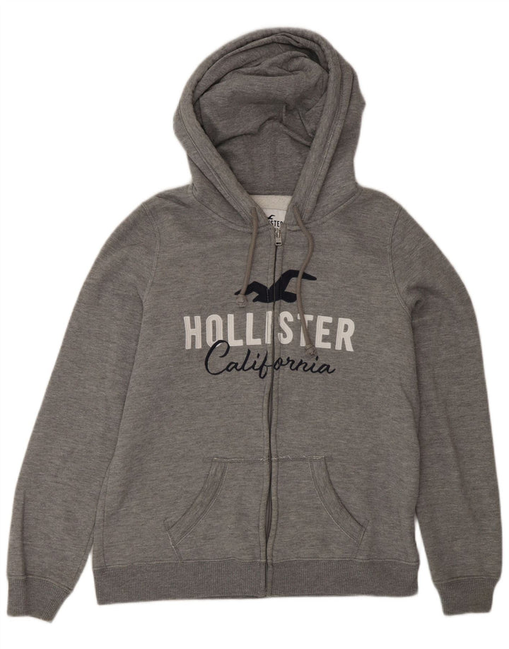Hollister Mens Graphic Zip Hoodie Sweater Medium Grey Cotton