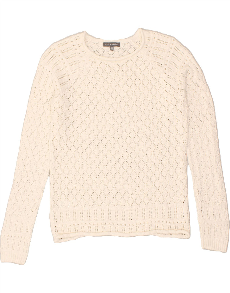 LAURA ASHLEY Womens Crew Neck Jumper Sweater UK 12 Medium Off White Cotton | Vintage Laura Ashley | Thrift | Second-Hand Laura Ashley | Used Clothing | Messina Hembry 