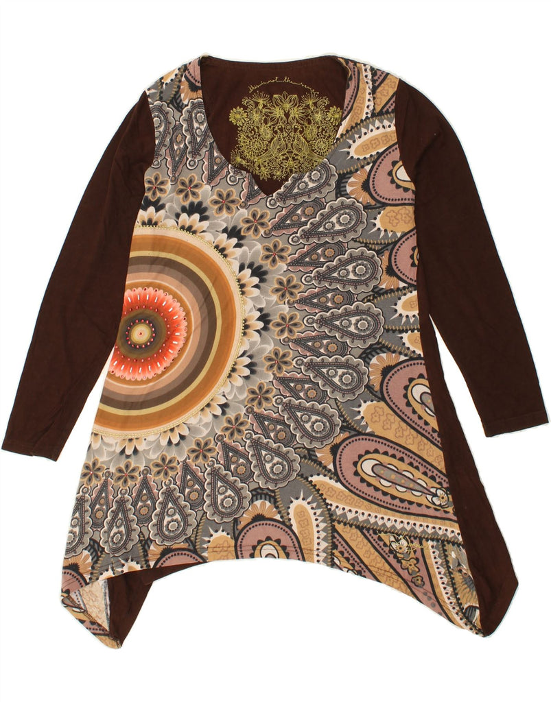 DESIGUAL Womens Asymmetric Tunic Top UK 14 Large Brown Paisley Cotton Vintage Desigual and Second-Hand Desigual from Messina Hembry 