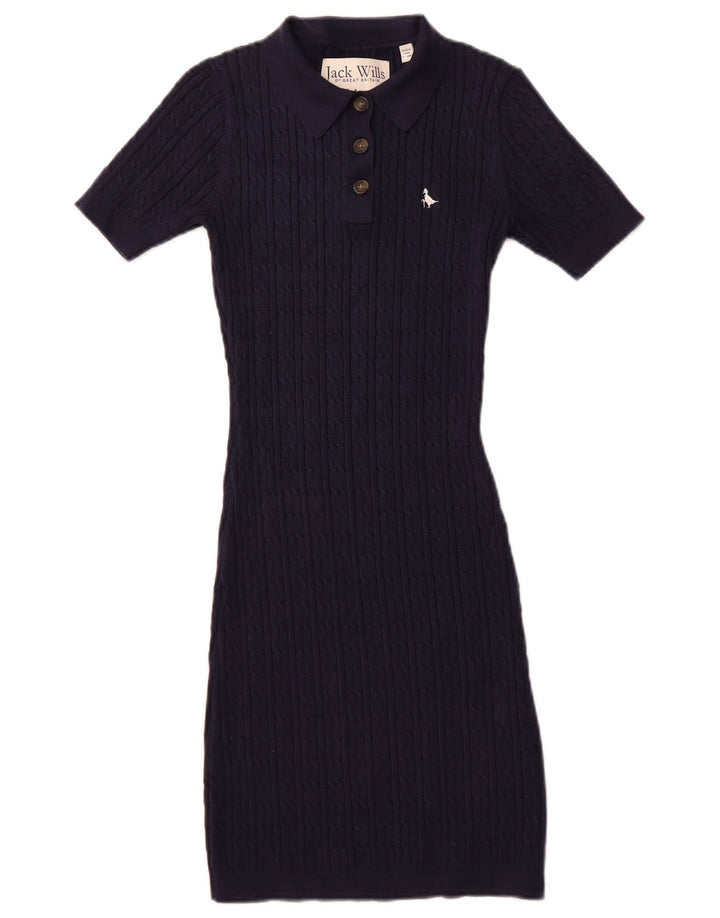 JACK WILLS Womens Polo Neck Short Sleeves Jumper Dress UK 6 XS  Navy Blue