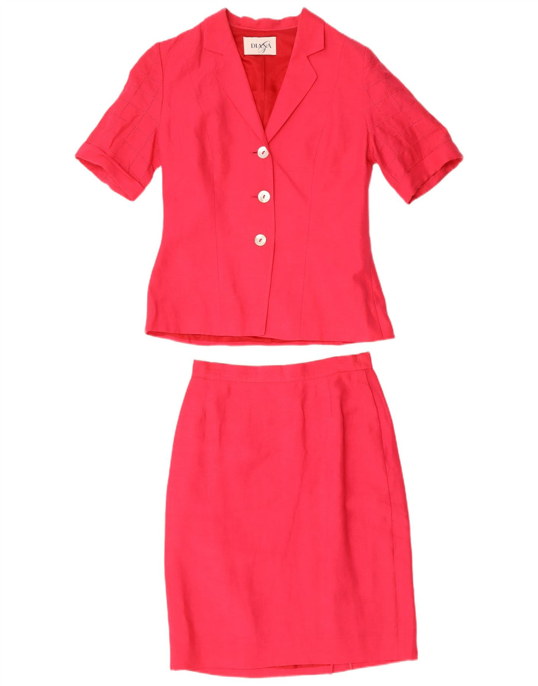 Vintage Womens 3 Button 2 Piece Skirt Set UK 12 Medium W28 Red Linen